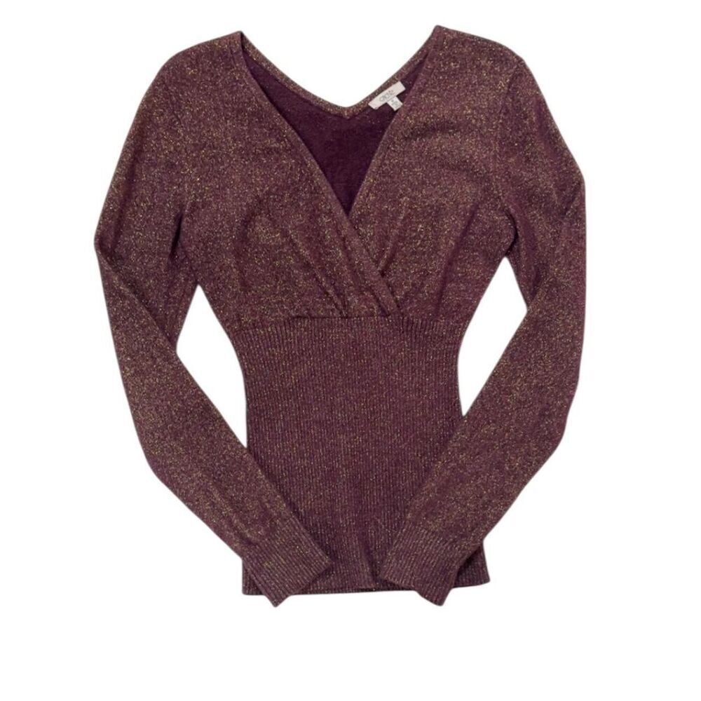 Cache vintage Burgundy metallic V-neck sweater with long sleeves